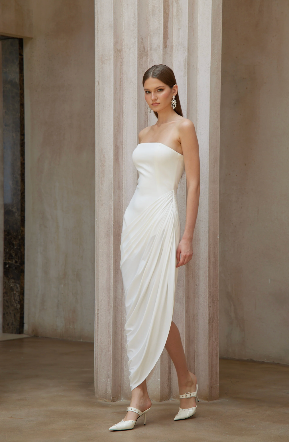Ana White Ruched Midi Dress