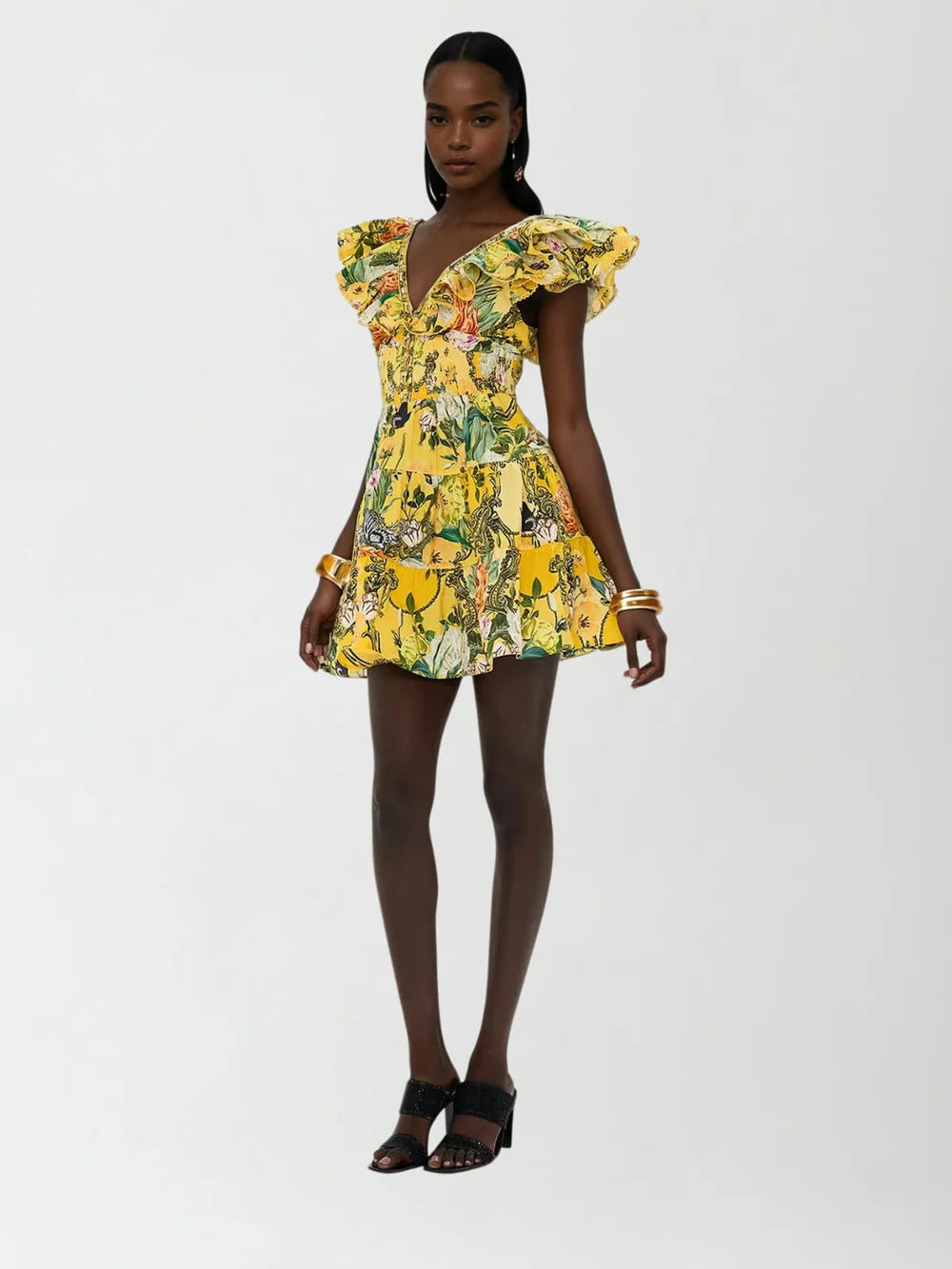 Carolyn V Neck Ruffle Printed Mini Dress