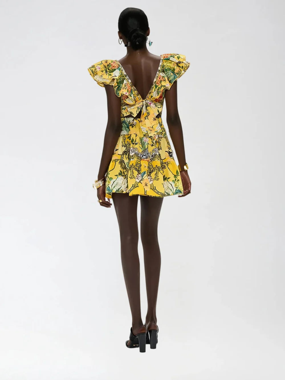 Carolyn V Neck Ruffle Printed Mini Dress