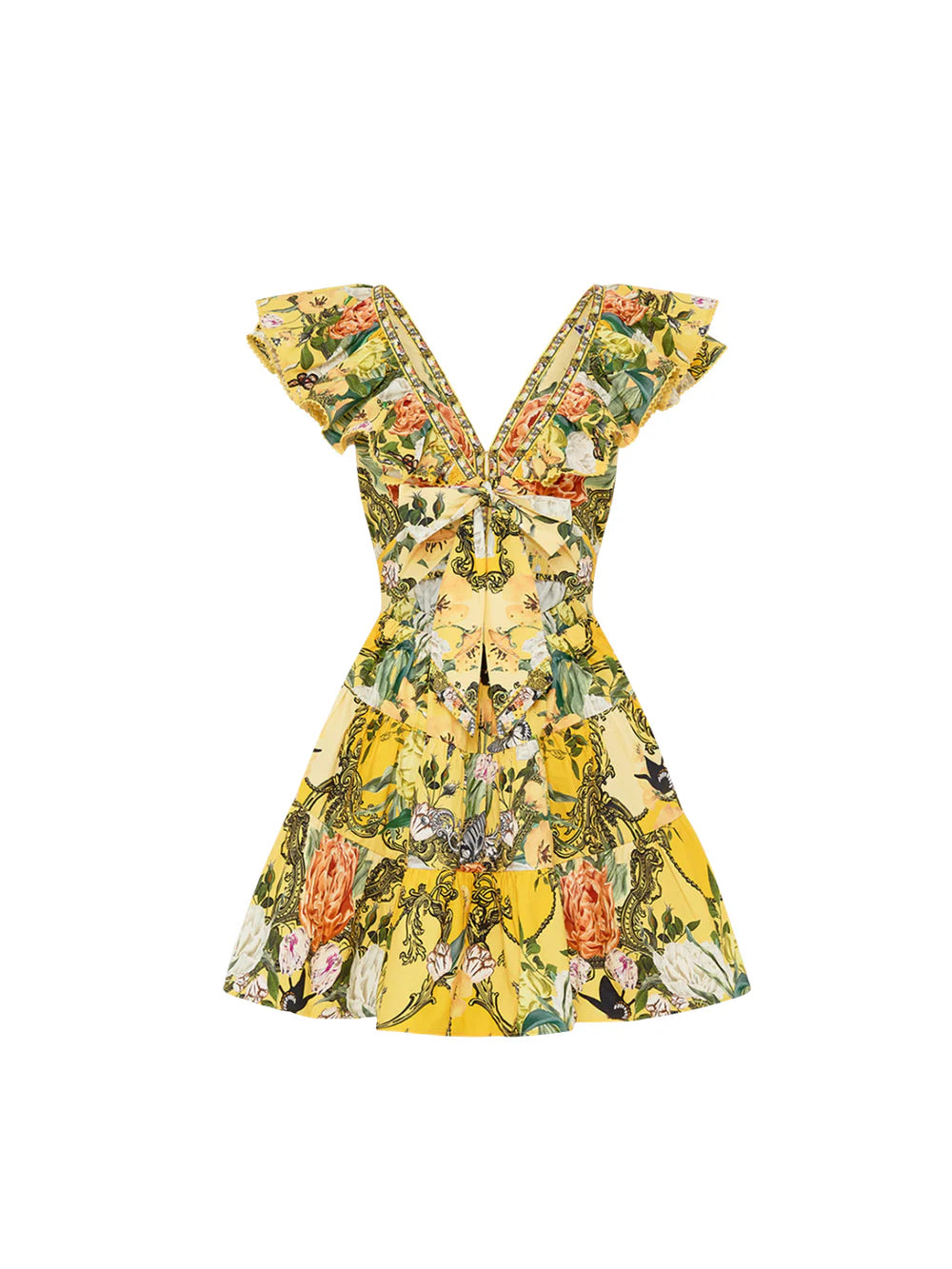 Carolyn V Neck Ruffle Printed Mini Dress