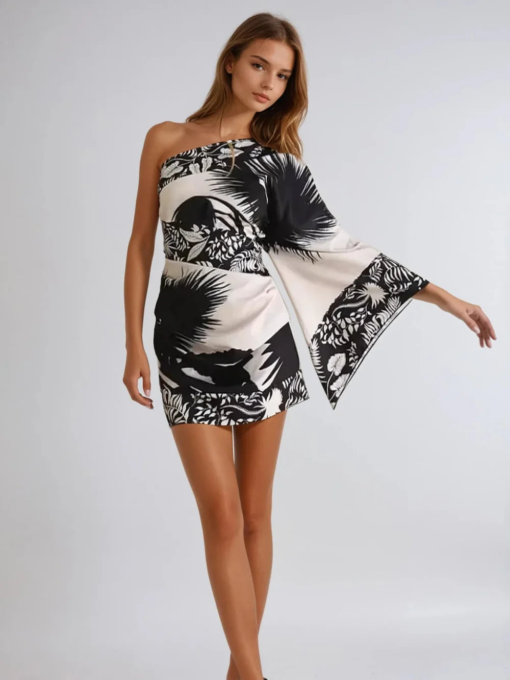 Dominique One Shoulder Printed Mini Dress