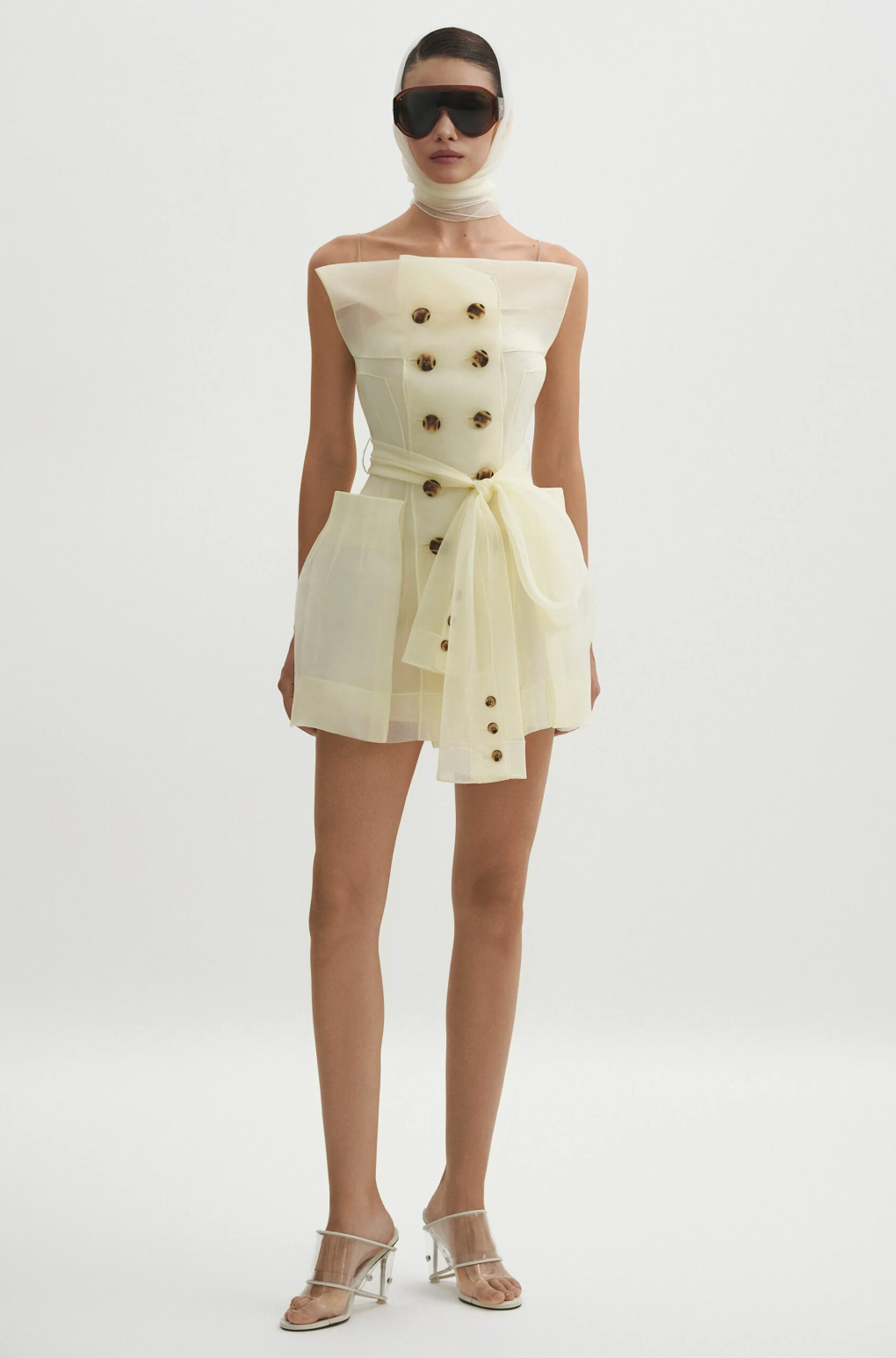 Lily White Double Breasted Organza Mini Dress