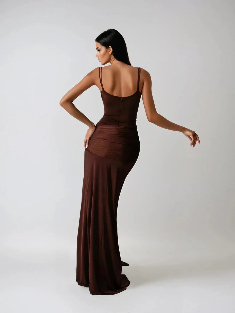 Maria Ruched Draped Split Maxi Dress