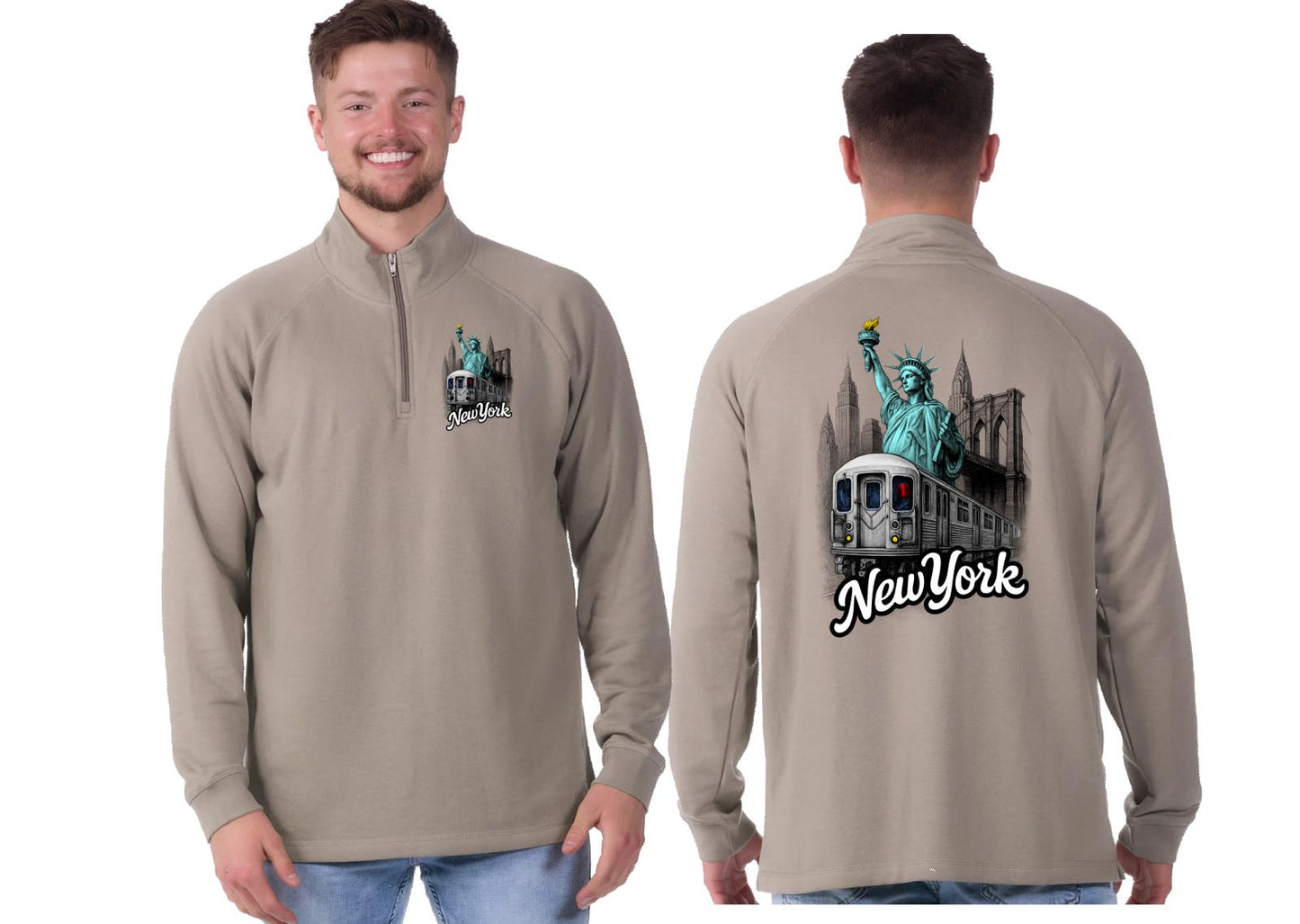 Sweatshirt Quarter Zip Front & Back Print