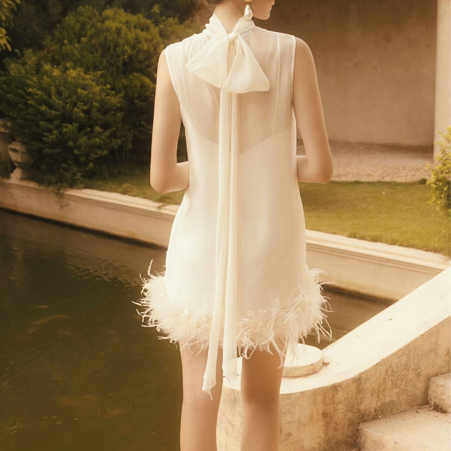 Quinn White Feather Trim Mini Dress