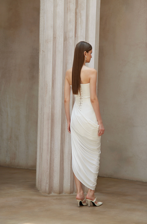 Ana White Ruched Midi Dress