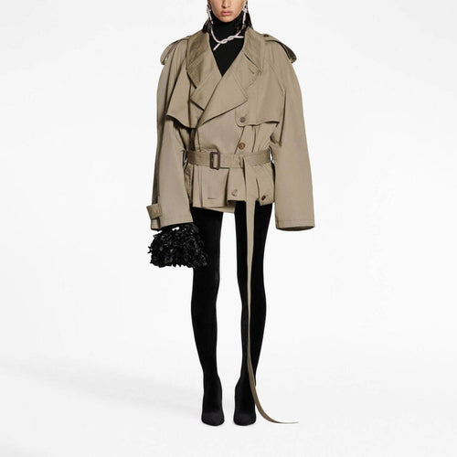 Calista Khaki Double Breasted Short Trench Coat