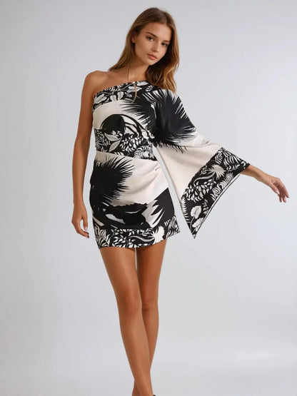 Dominique One Shoulder Printed Mini Dress