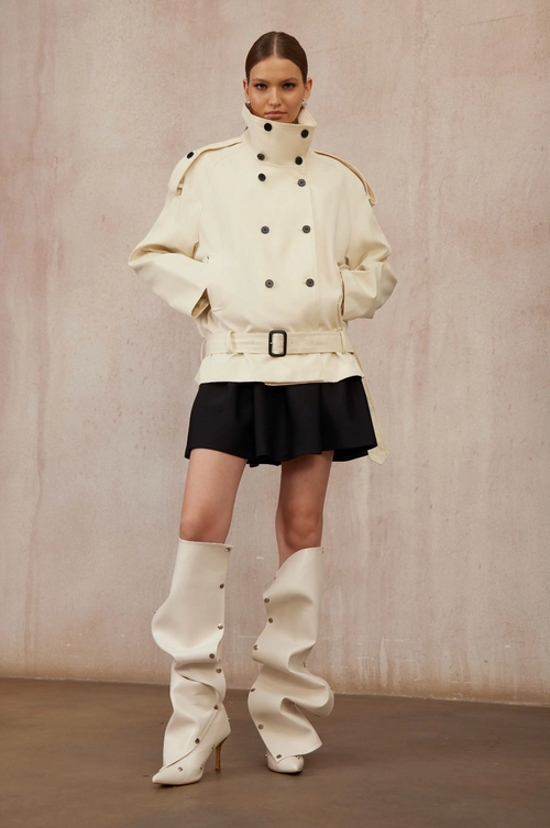 Edith White Double-Breasted Short Trench Coat