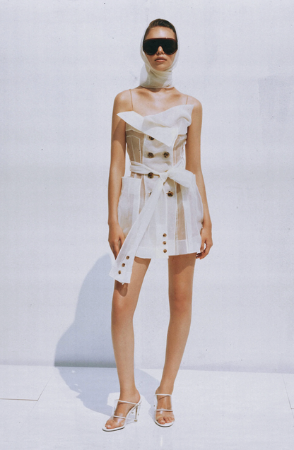 Lily White Double Breasted Organza Mini Dress