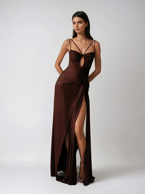 Maria Ruched Draped Split Maxi Dress