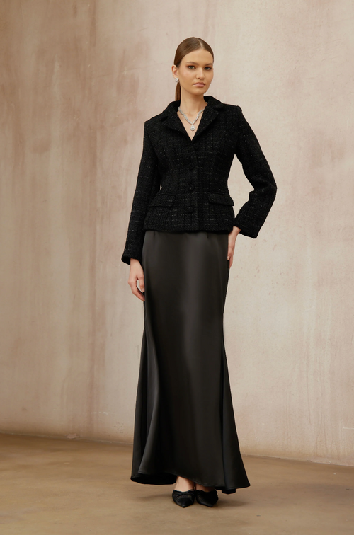 Monica Black Tweed Jacket & Satin Skirt Set