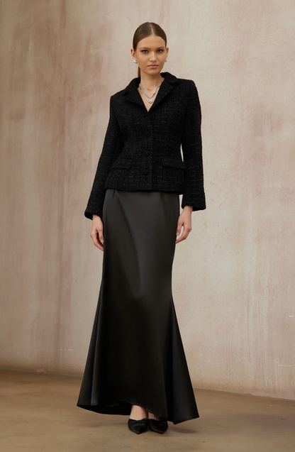 Monica Black Tweed Jacket & Satin Skirt Set
