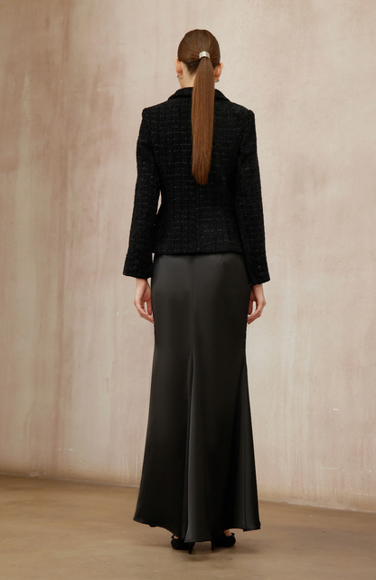 Monica Black Tweed Jacket & Satin Skirt Set